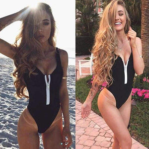 Planet Gates Black / S Zipper One-Piece Swimwear Women Swimsuit Sexy High Cut Bathing Suit Brazilian Bodysuits Black Green Monokini Female 2018