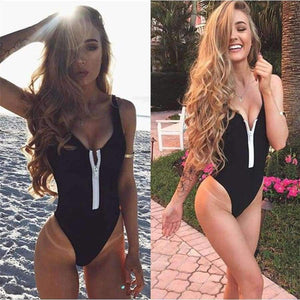 Planet Gates Black / S Zipper One-Piece Swimwear Women Swimsuit Sexy High Cut Bathing Suit Brazilian Bodysuits Black Green Monokini Female 2018