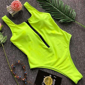 Planet Gates Black / S Zipper One-Piece Swimwear Women Swimsuit Sexy High Cut Bathing Suit Brazilian Bodysuits Black Green Monokini Female 2018