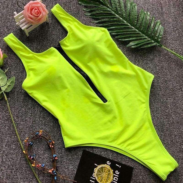 Planet Gates Black / S Zipper One-Piece Swimwear Women Swimsuit Sexy High Cut Bathing Suit Brazilian Bodysuits Black Green Monokini Female 2018