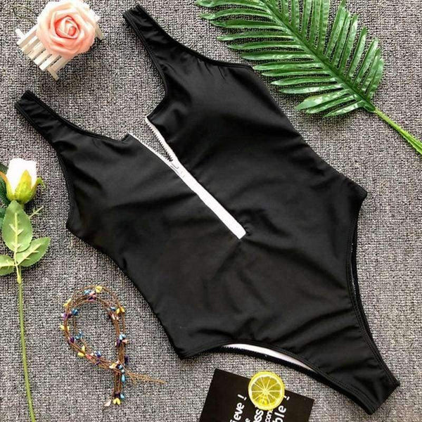 Planet Gates Black / S Zipper One-Piece Swimwear Women Swimsuit Sexy High Cut Bathing Suit Brazilian Bodysuits Black Green Monokini Female 2018