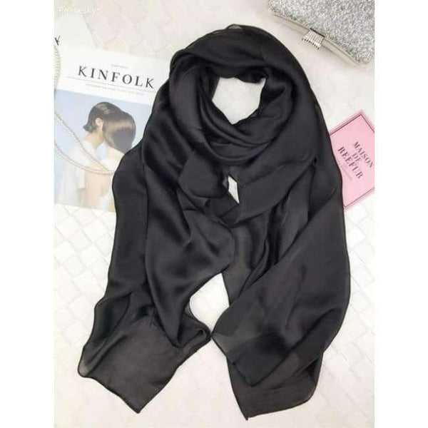 Planet Gates black Scarf Women 100% Natural Silk Wraps Shawls and Scarves 180*90cm Hijabs Solider Colors Beach Cover up