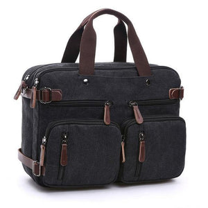 Planet Gates Black Scione Men Canvas Bag Leather Briefcase Travel Suitcase Messenger Shoulder Tote Back Handbag Large Casual Business Laptop Pocket
