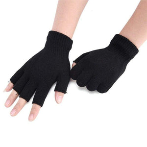 Planet Gates Black Short Half Finger Fingerless Wool Knit Wrist Glove Winter Warm Workout For Women And Men