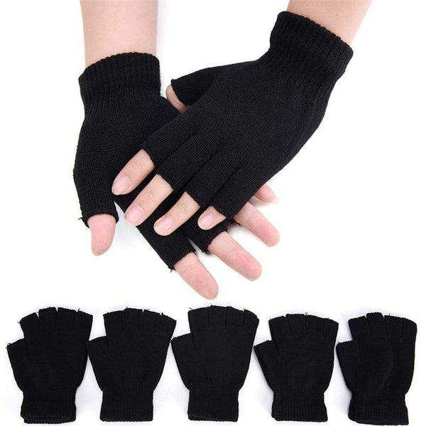 Planet Gates Black Short Half Finger Fingerless Wool Knit Wrist Glove Winter Warm Workout For Women And Men