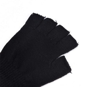 Planet Gates Black Short Half Finger Fingerless Wool Knit Wrist Glove Winter Warm Workout For Women And Men