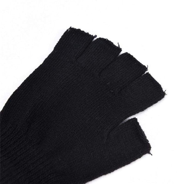 Planet Gates Black Short Half Finger Fingerless Wool Knit Wrist Glove Winter Warm Workout For Women And Men