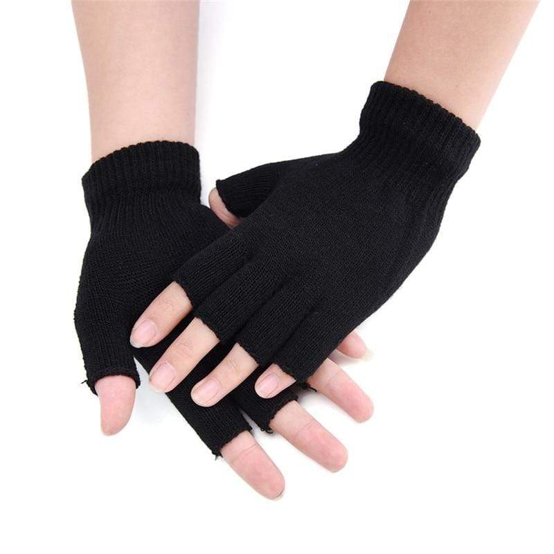 Planet Gates Black Short Half Finger Fingerless Wool Knit Wrist Glove Winter Warm Workout For Women And Men