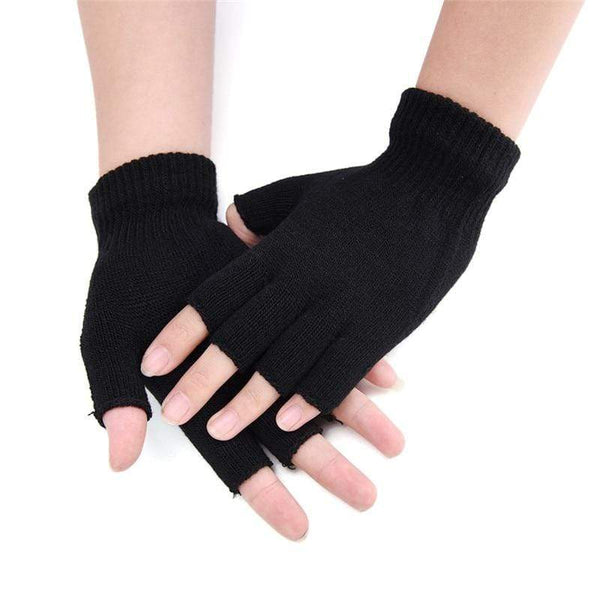 Planet Gates Black Short Half Finger Fingerless Wool Knit Wrist Glove Winter Warm Workout For Women And Men