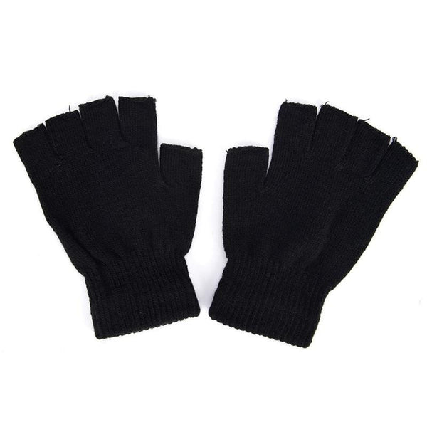 Planet Gates Black Short Half Finger Fingerless Wool Knit Wrist Glove Winter Warm Workout For Women And Men