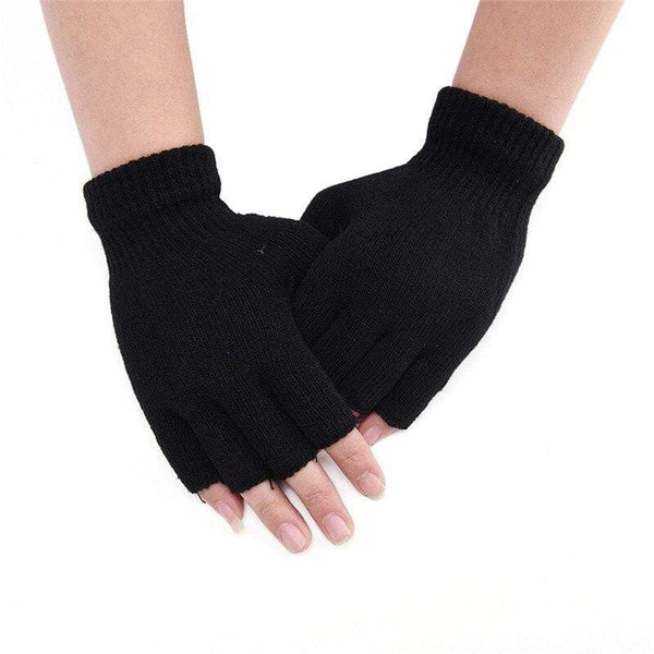 Planet Gates Black Short Half Finger Fingerless Wool Knit Wrist Glove Winter Warm Workout For Women And Men