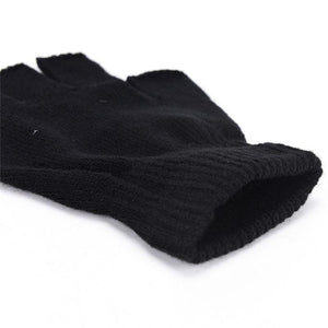 Planet Gates Black Short Half Finger Fingerless Wool Knit Wrist Glove Winter Warm Workout For Women And Men