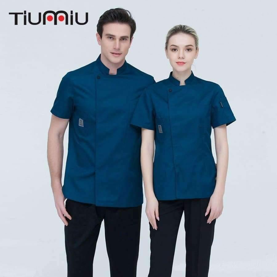 Planet Gates Black Short-sleeve Chef Uniforms Restaurant Hotel Chef Jacket Kitchen Cook Suit Man Woman Kitchen Work Clothes Overalls Blue Red