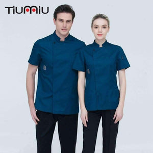 Planet Gates Black Short-sleeve Chef Uniforms Restaurant Hotel Chef Jacket Kitchen Cook Suit Man Woman Kitchen Work Clothes Overalls Blue Red