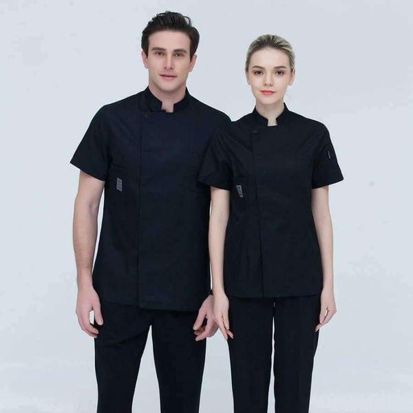 Planet Gates Black Short-sleeve Chef Uniforms Restaurant Hotel Chef Jacket Kitchen Cook Suit Man Woman Kitchen Work Clothes Overalls Blue Red