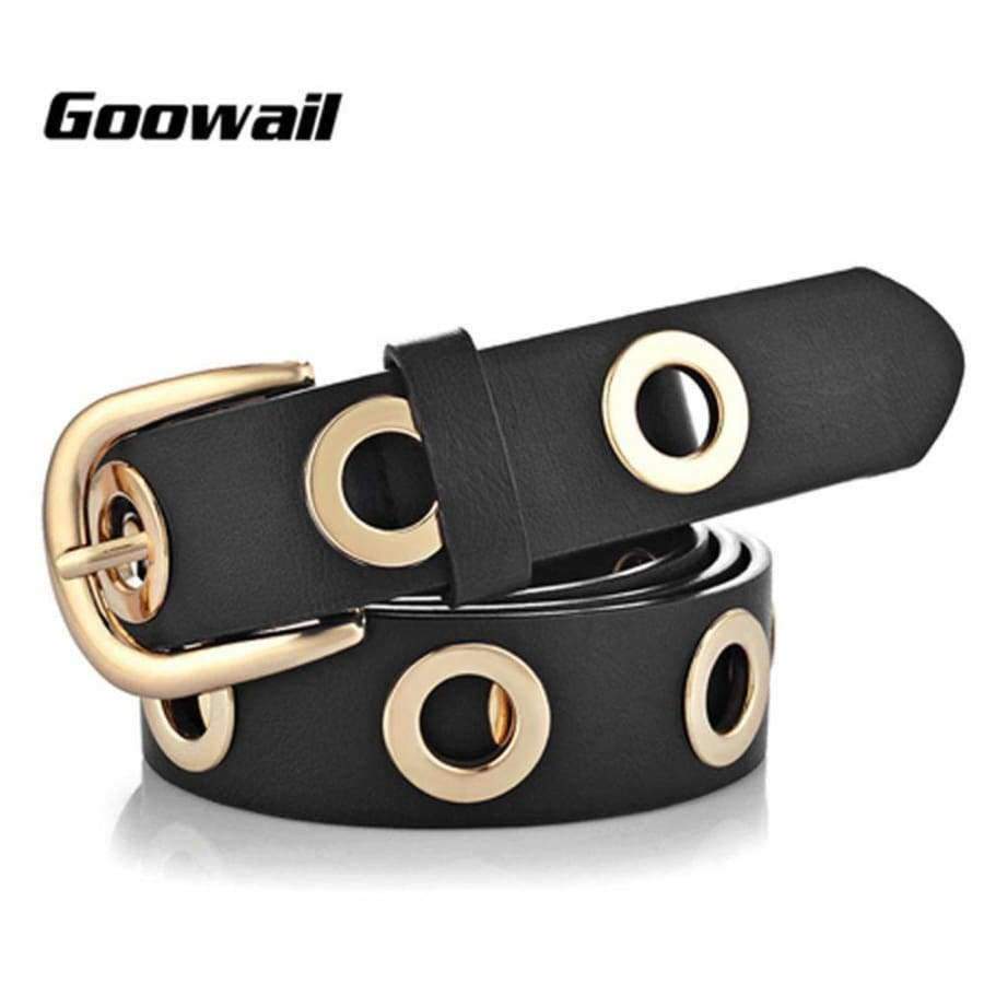 Planet Gates black  silver / 100cm Goowail 2017 fashion Belts for Women Grommet Duo euramerican style designer pu Leather strap for ladies jeans accessories