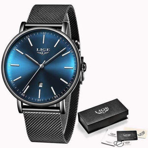 Planet Gates Black silver blue Women's Watch  Top Brand Luxury Women Fashion Casual All Steel Ultra-Thin Mesh Belt Quartz Clock Relogio Feminino+Box