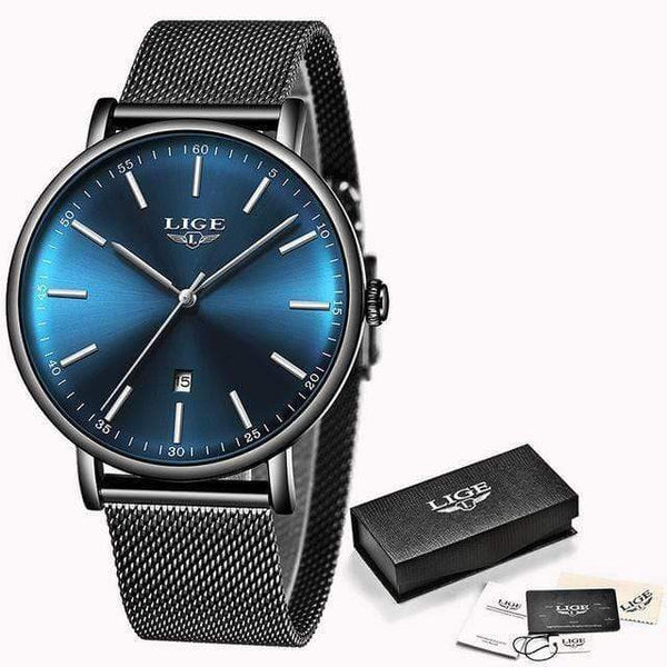 Planet Gates Black silver blue Women's Watch  Top Brand Luxury Women Fashion Casual All Steel Ultra-Thin Mesh Belt Quartz Clock Relogio Feminino+Box