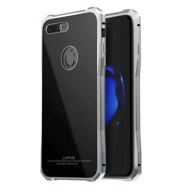 Planet Gates blue / for iphone 7 iPhone 7 Case  Luxury Aluminum Metal Frame + Tempered Backplane Back Cover For iPhone 7plus Phone Case JS0021