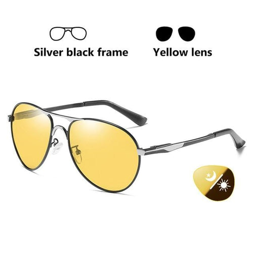 Planet Gates Black silver frame Aviation Photochromic Sunglasses Polarized Men Day Night Vision Driving Sun Glasses Male gafas de sol