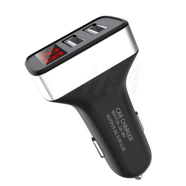 Planet Gates Black-Silver H&A Dual USB Car Charger With LED Display Universal Phone Car-Charger for Samsung S8 S9 iPhone xs max 7 8 X Plus Quick Charger