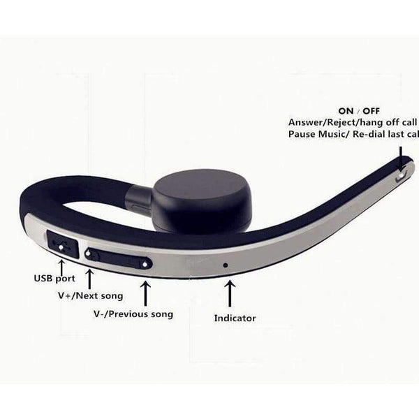 Planet Gates Black Silver Handsfree Business Bluetooth Headphone With Mic Voice Control Wireless Bluetooth Headset For Drive Noise Cancelling