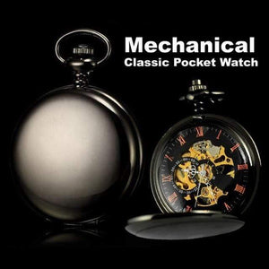 Planet Gates Black Silver Stainless Steel Classic Full Hunter Mechanical FOB Pocket Watch Steampunk Hand Wind Men Women Clock Gifts