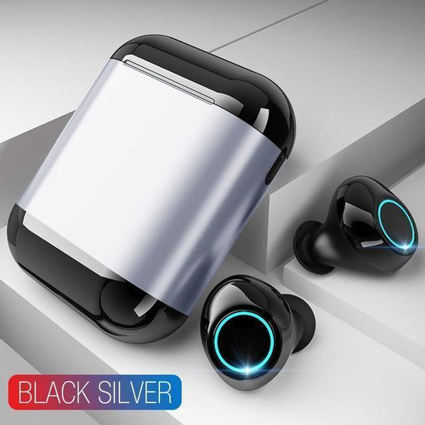 Planet Gates Black Silver TOMKAS Bluetooth Headphones TWS Earbuds Wireless Bluetooth Earphones Stereo Headset Bluetooth Earphone With Mic and Charging Box