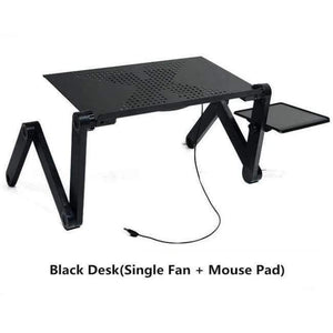 Planet Gates Black Single Fan Portable Adjustable Laptop Standing Desk for Bed Sofa Folding Laptop Table Notebook Desk With Mouse Pad for Office