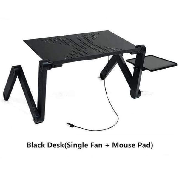 Planet Gates Black Single Fan Portable Adjustable Laptop Standing Desk for Bed Sofa Folding Laptop Table Notebook Desk With Mouse Pad for Office