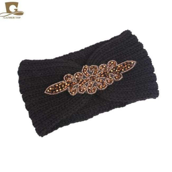 Planet Gates black / Size fits all New Women knitted headband Metal Jewel Accessory Winter Floral Turban crochet headwrap Beanie Headband hair accessories