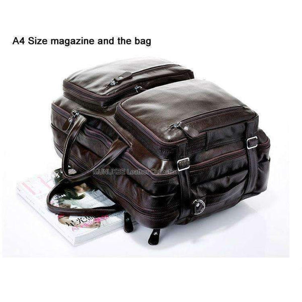 Planet Gates Black Size L Fashion Multi-Function Full Grain Genuine Leather Travel Bag Men's Leather Luggage Travel Bag Duffle Bag Large Tote Weekend Bag