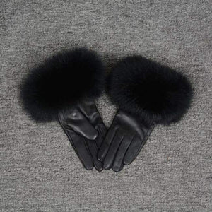 Planet Gates Black / Size M Jancoco Max* 10 Colours 2018 Genuine Leather Glove New Arrival Real Sheepskin & Fox Fur Gloves Women's Fashion Style S7200