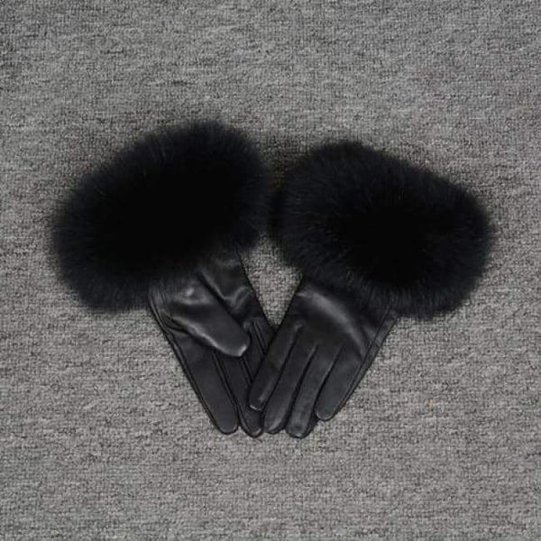 Planet Gates Black / Size M Jancoco Max* 10 Colours 2018 Genuine Leather Glove New Arrival Real Sheepskin & Fox Fur Gloves Women's Fashion Style S7200