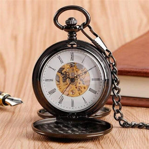 Planet Gates Black Skeleton Smooth Back Mechanical Pocket Watch Pendant Men Women With Chain Fob Watches Xmas Gift