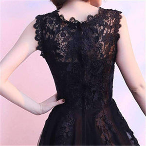 Planet Gates Black Sleeveless Cut-Out Lace Cocktail Dress High-Low Tea Length Formal Dress Party Gown MX014