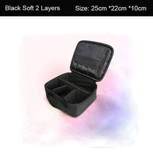 Planet Gates Black Soft 2 Layers Fashion Cosmetic Bag Travel Makeup Organizer Professional Make Up Box Cosmetics Pouch Bags Beauty Case For Makeup Artist
