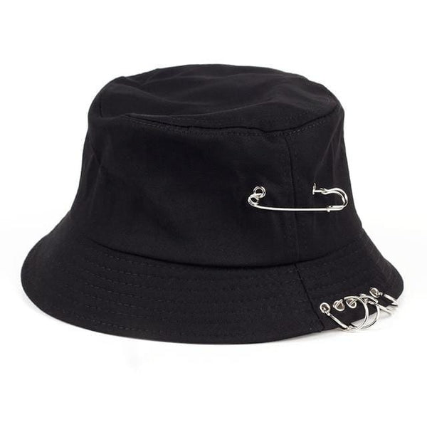 Planet Gates Black Solid Color iron pin rings personality Bucket Hat cap for unisex women men cotton fishermen caps factory sells directly