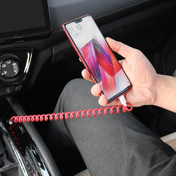 Planet Gates Black Spring Telescopic Data Cable Universal Mobile Phone Charging Adapter Spring Charging Cable For Apple Type-C Android usb