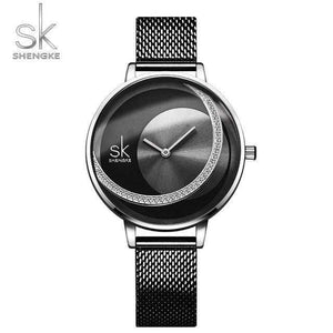 Planet Gates Black Steel Women Watches Fashion Waterproof Rhinestone Lady Watch Elegant Unique  Casual Stainless Steel Creative