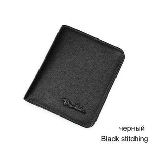 Planet Gates Black stitching / China BISON DENIM Black Purse For Men Genuine Leather Men's Wallets Thin Male Wallet Card Holder Cowskin Soft Mini Purses N4429