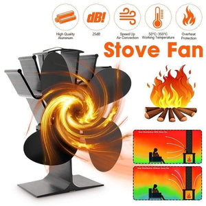 Black Stove Fan 4 Blade Fireplace Fan Heat Powered komin Wood Burner Eco Fan Friendly Quiet  Home Efficient Heat Distribution