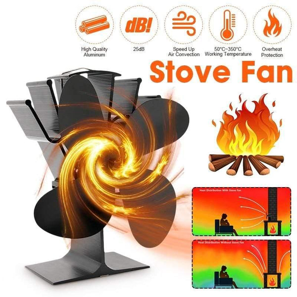 Black Stove Fan 4 Blade Fireplace Fan Heat Powered komin Wood Burner Eco Fan Friendly Quiet  Home Efficient Heat Distribution