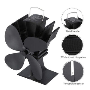 Black Stove Fan 4 Blade Fireplace Fan Heat Powered komin Wood Burner Eco Fan Friendly Quiet  Home Efficient Heat Distribution