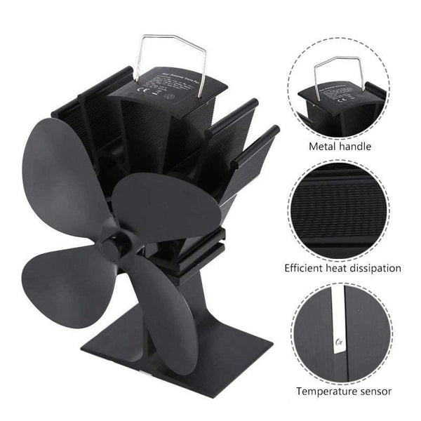 Black Stove Fan 4 Blade Fireplace Fan Heat Powered komin Wood Burner Eco Fan Friendly Quiet  Home Efficient Heat Distribution