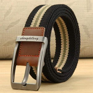 Fashion Striped Men's Belt High-quality Encrypted Canvas Hard Metal Steel Buckle Belt For Men Leather Closure Sports Belt