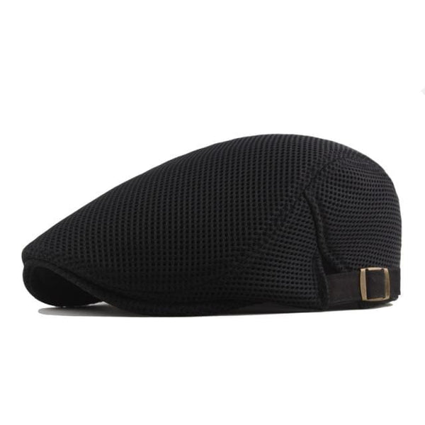 Planet Gates Black Summer Men's Beret Solid Color Hollow Mesh Cap Breathable Adjustable ladies Sun Hat