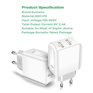 Planet Gates Black Suntaiho Dual USB Port Charger Travel Wall Adapter Smart Mobile Phone Charger for Iphone/Xiaomi/LG/Huawei EU Plug