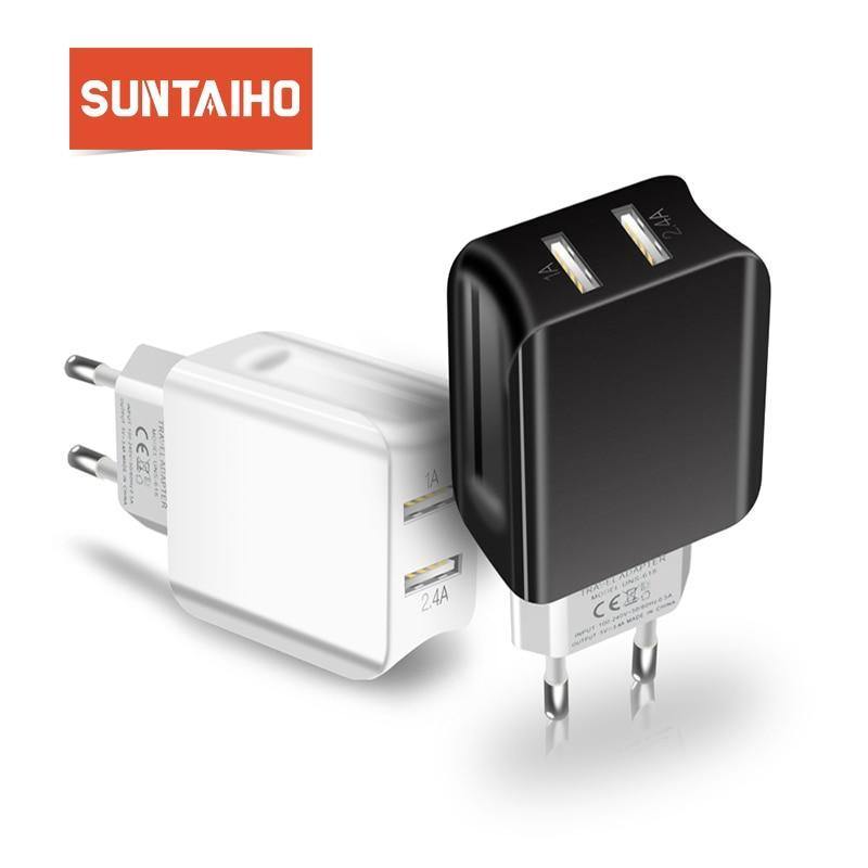 Planet Gates Black Suntaiho Dual USB Port Charger Travel Wall Adapter Smart Mobile Phone Charger for Iphone/Xiaomi/LG/Huawei EU Plug
