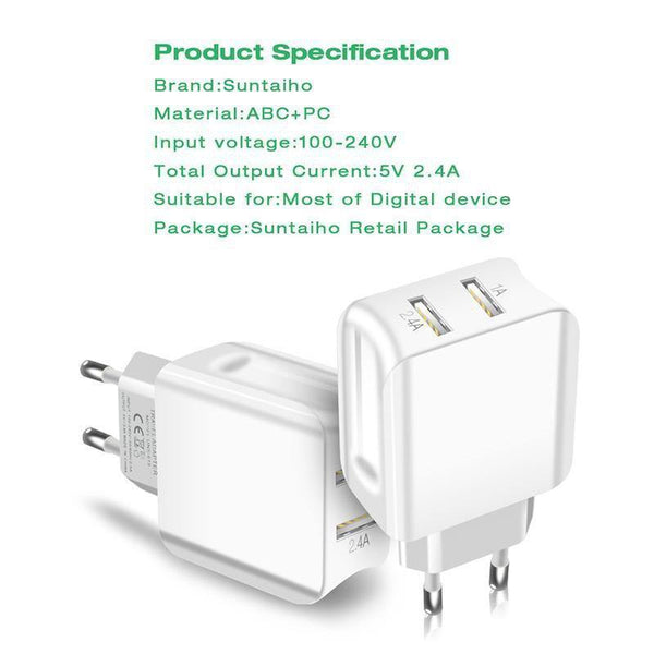 Planet Gates Black Suntaiho Universal Dual USB Port Charger Travel Wall Charger Adapter Smart Mobile Phone Charger for iPhone/Samsung/Xiaomi /iPad